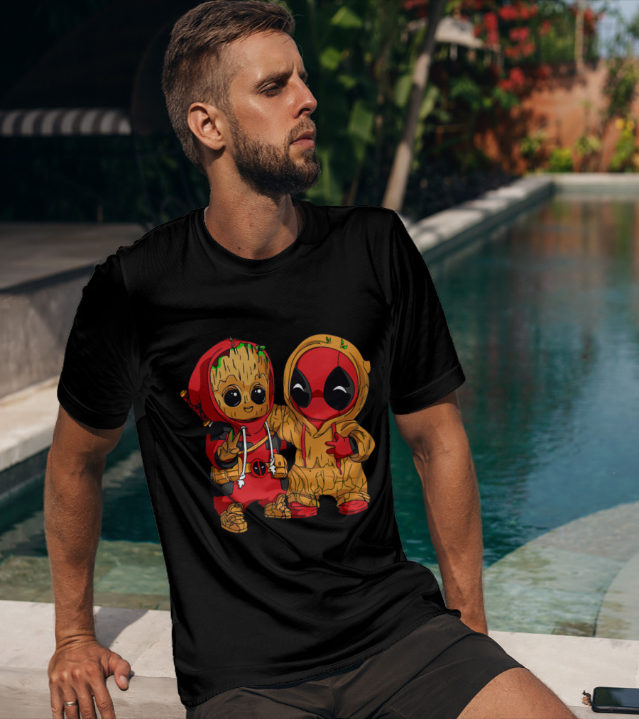 Deadpool Baby Groot Cosplay Crossover Duo T-Shirt