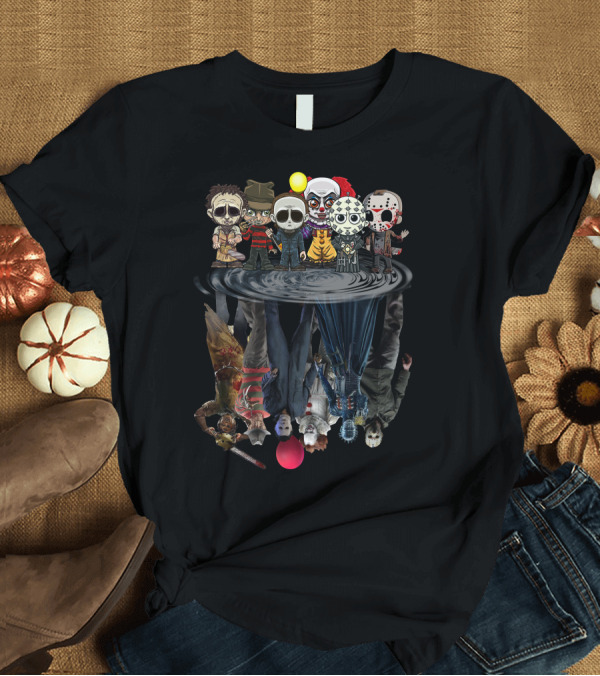 T-Shirt: Horror Icons Chibi Reflections in Water Mirror T-Shirt Horror Icons Chibi Reflections in Water Mirror T-Shirt