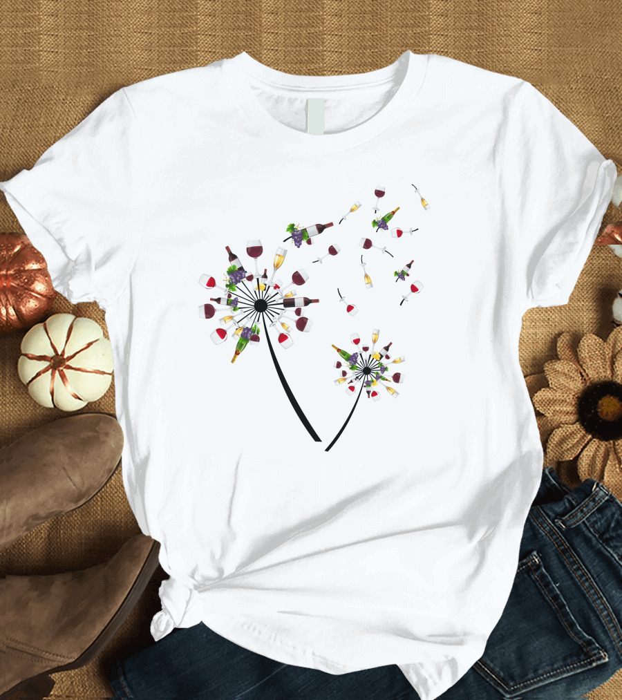 Dandelion Wine Flower Glass Bottle Grapes T-Shirt