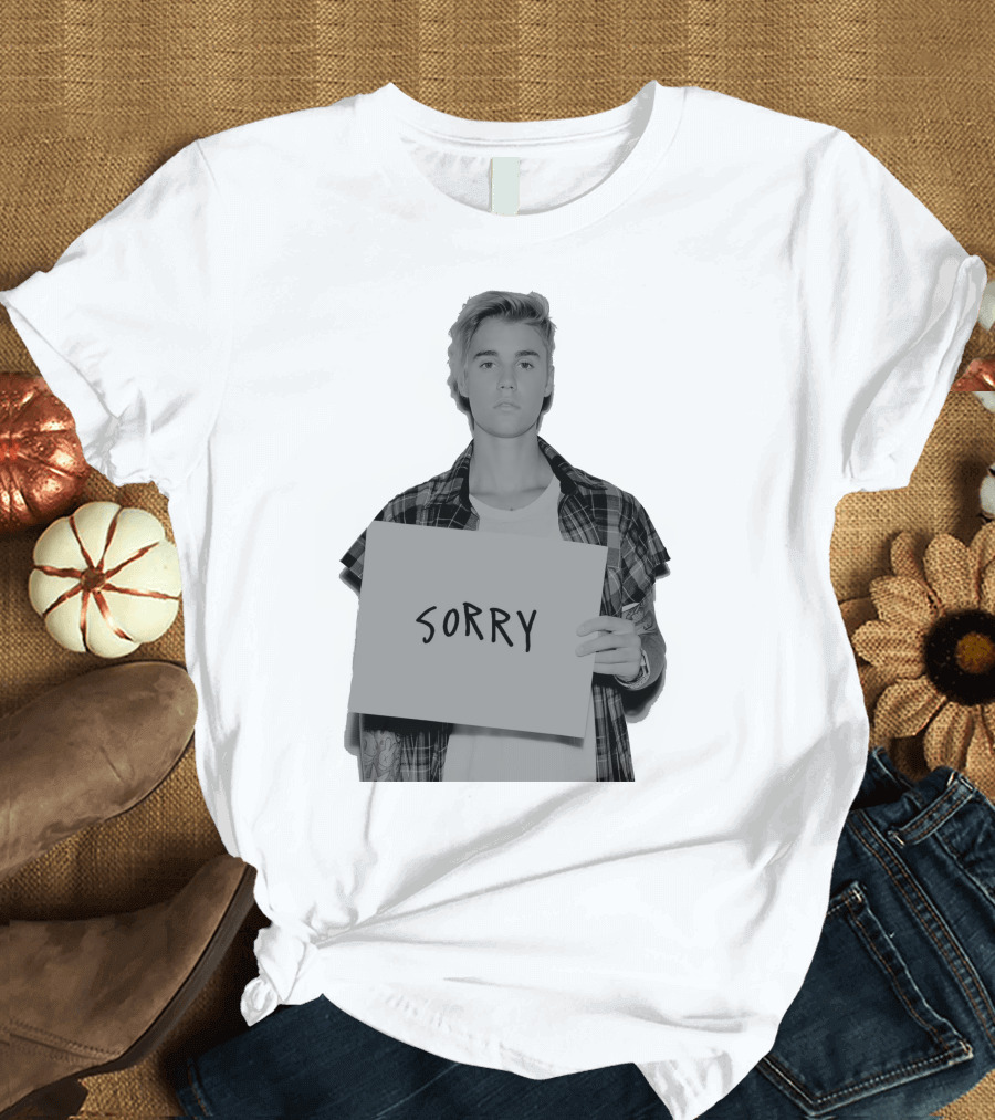 Sorry Justin Bieber Black and White Image T-Shirt