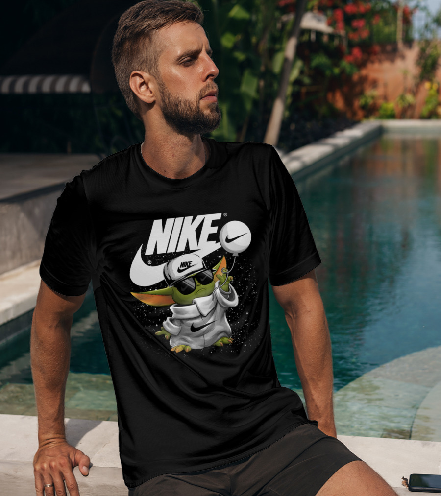 Nike Baby Yoda With Sunglasses And Balloon T-Shirt
