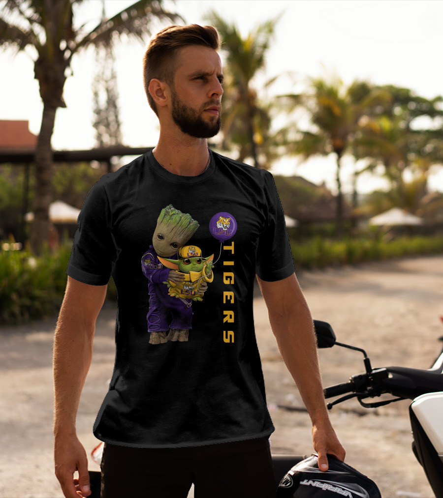 Groot And Baby Yoda Lsu Tigers Fan Gear T-Shirt