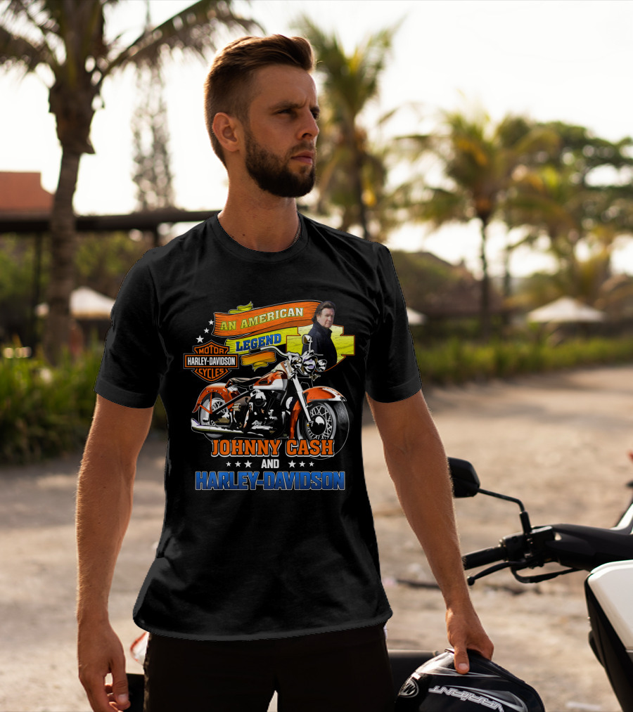 An American Legend Johnny Cash And Harley Davidson Motor Cycles T-Shirt