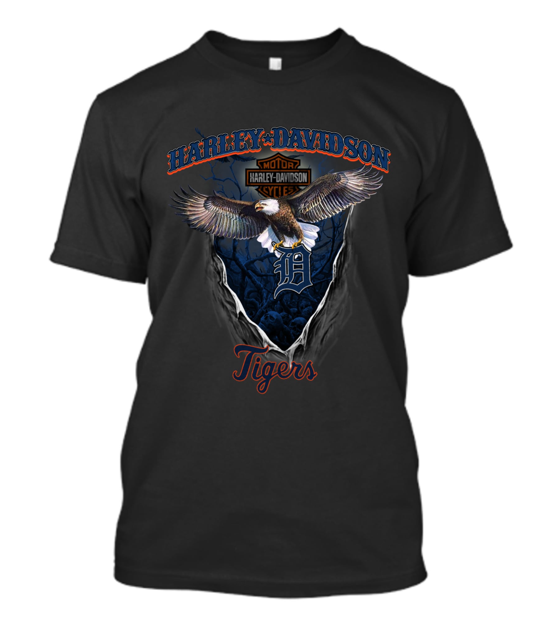 Harley Davidson Motor Cycles Detroit Tigers Eagle T-Shirt