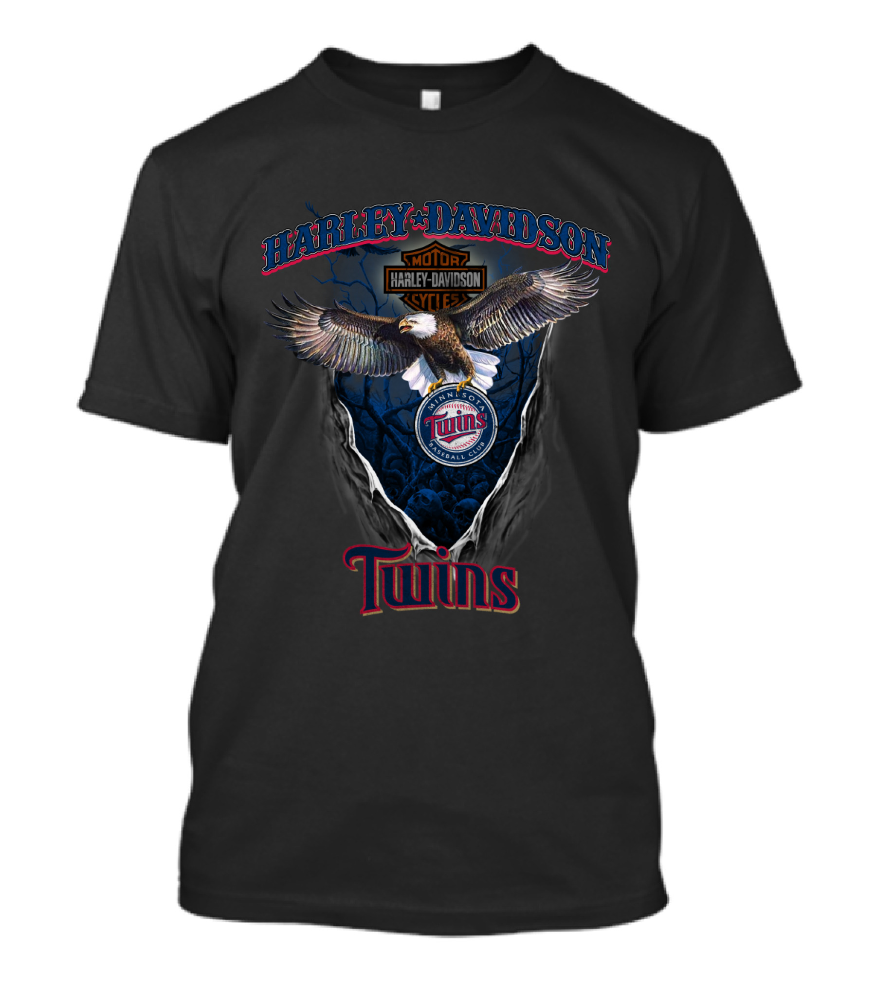 Harley Davidson Minnesota Twins Mlb Eagle Motorcycles T-Shirt