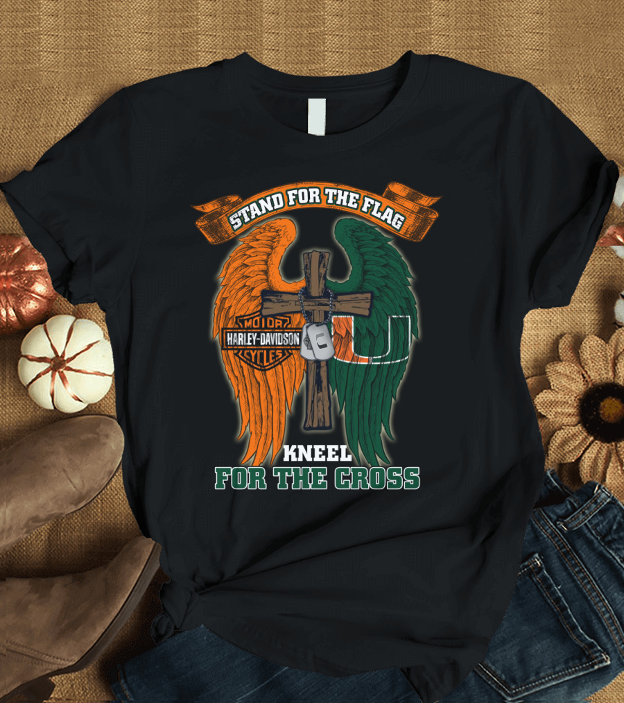 Stand For The Flag Kneel For The Cross Harley Davidson Miami Hurricanes T-Shirt