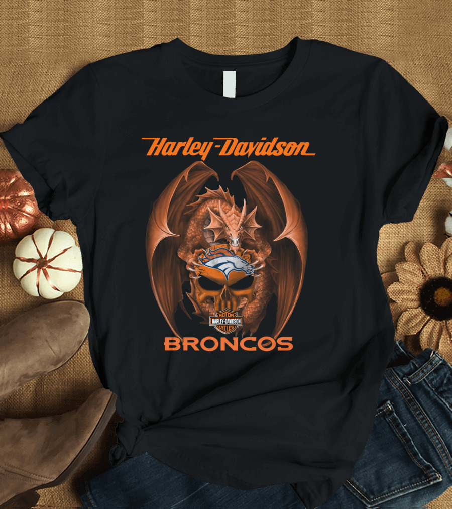 Harley Davidson Denver Broncos Dragon Motor Cycles T-Shirt
