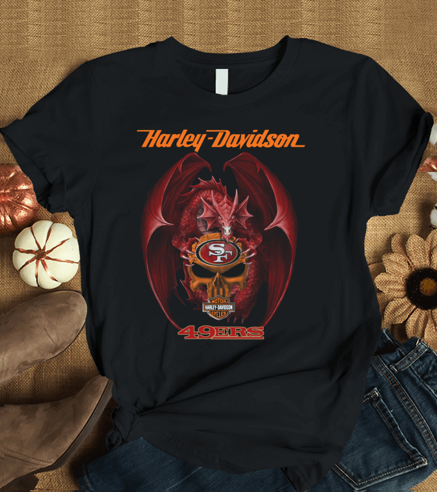 Harley Davidson San Francisco 49ers Dragon Skull Motor Cycles T-Shirt