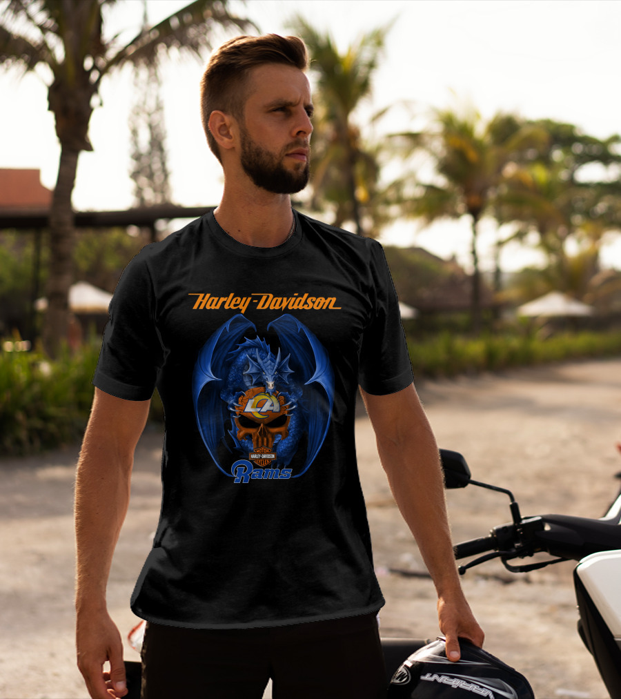 Harley Davidson Los Angeles Rams Motor Cycles Dragon T-Shirt