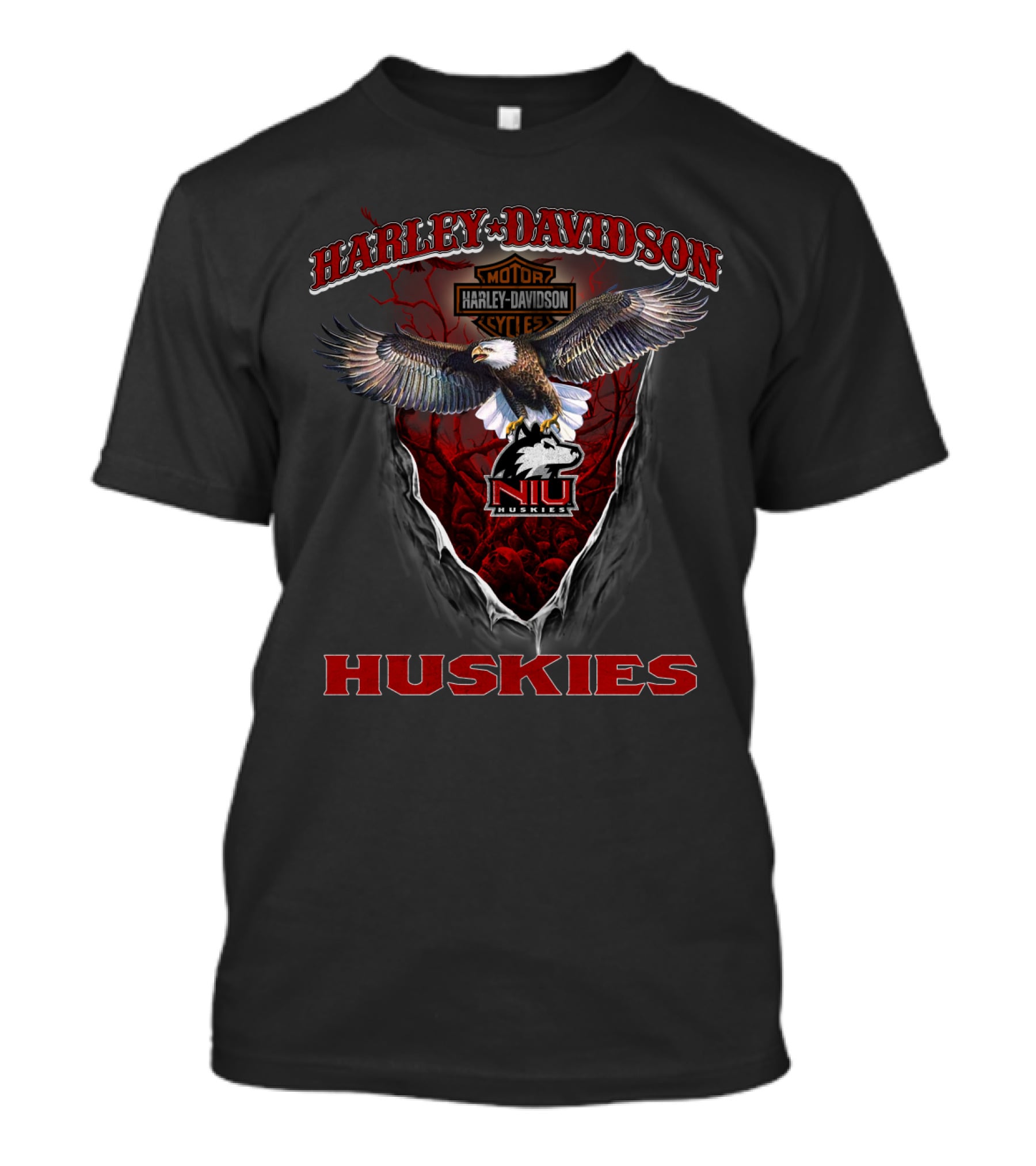 Harley Davidson Motor Northern Illinois Niu Huskies Eagle Badge T-Shirt