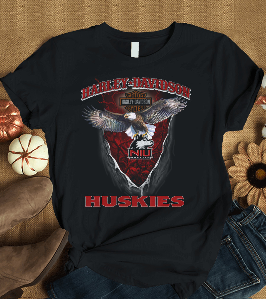Harley Davidson Motor Northern Illinois Niu Huskies Eagle Badge T-Shirt