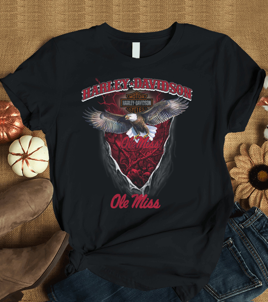 Harley Davidson Motorcycle Ole Miss Rebels Eagle T-Shirt