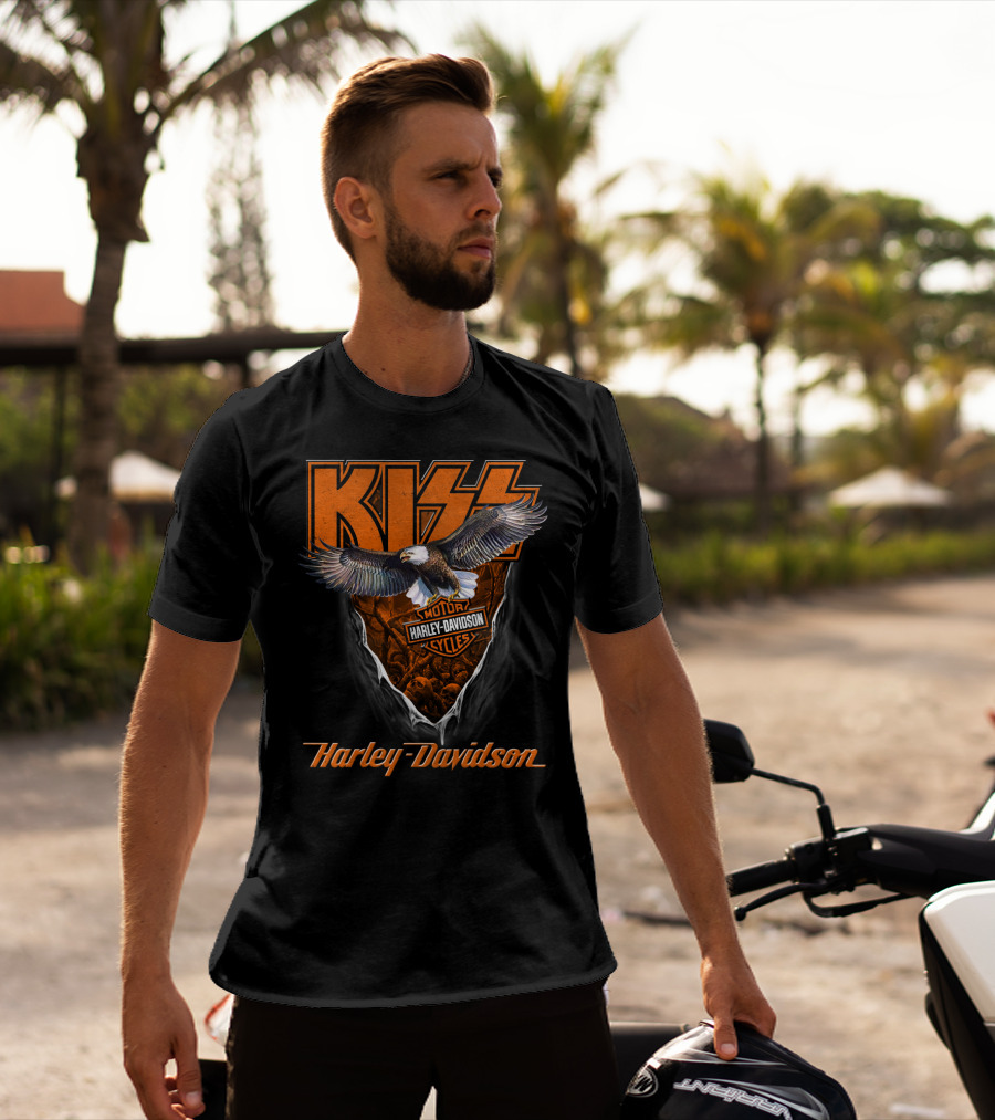 Kiss Harley Davidson Motorcycles Bald Eagle T-Shirt