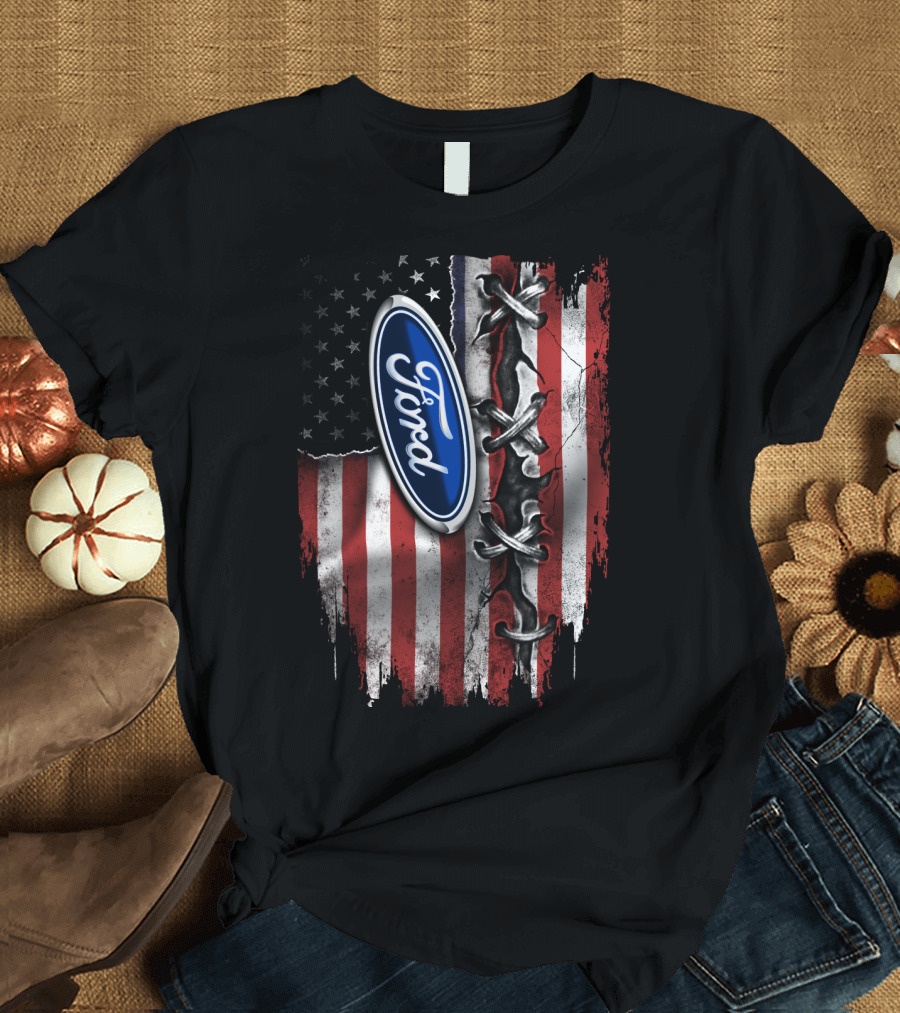Ford American Flag Distressed Laced T-Shirt