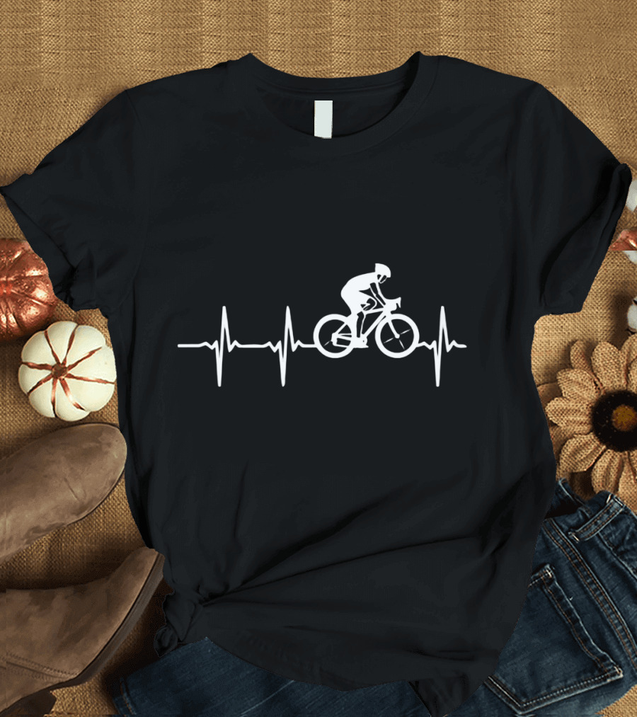 Men Cycling Heartbeat EKG Pulse Cyclist T-Shirt