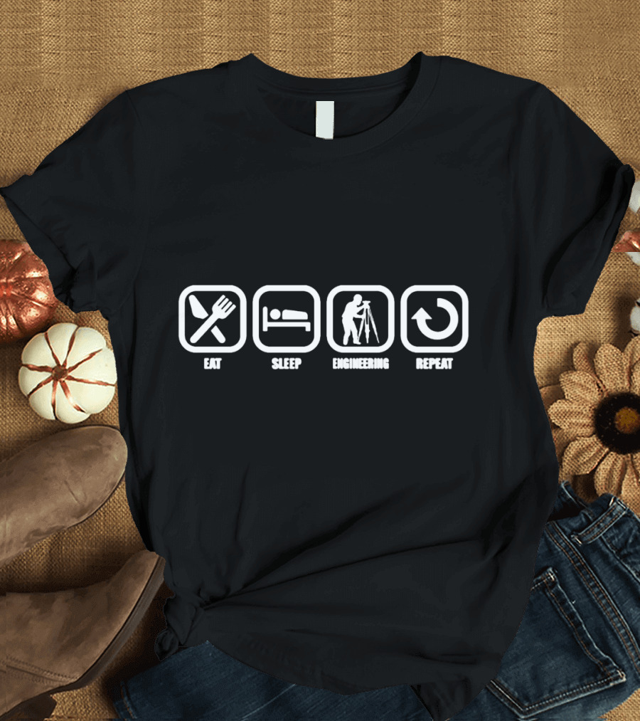 Eat Sleep Engineering Repeat Surveyor Icons T-Shirt