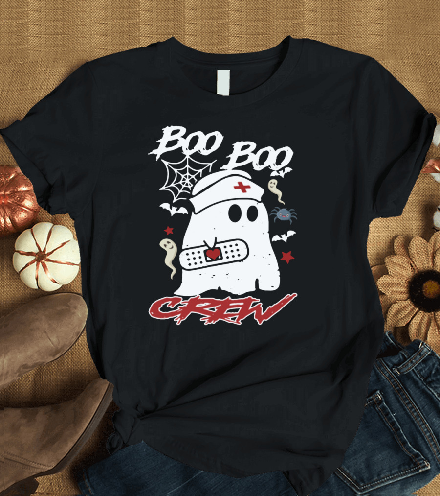 Boo Boo Crew Ghost Nurse Costume Spider Bats Halloween T-Shirt