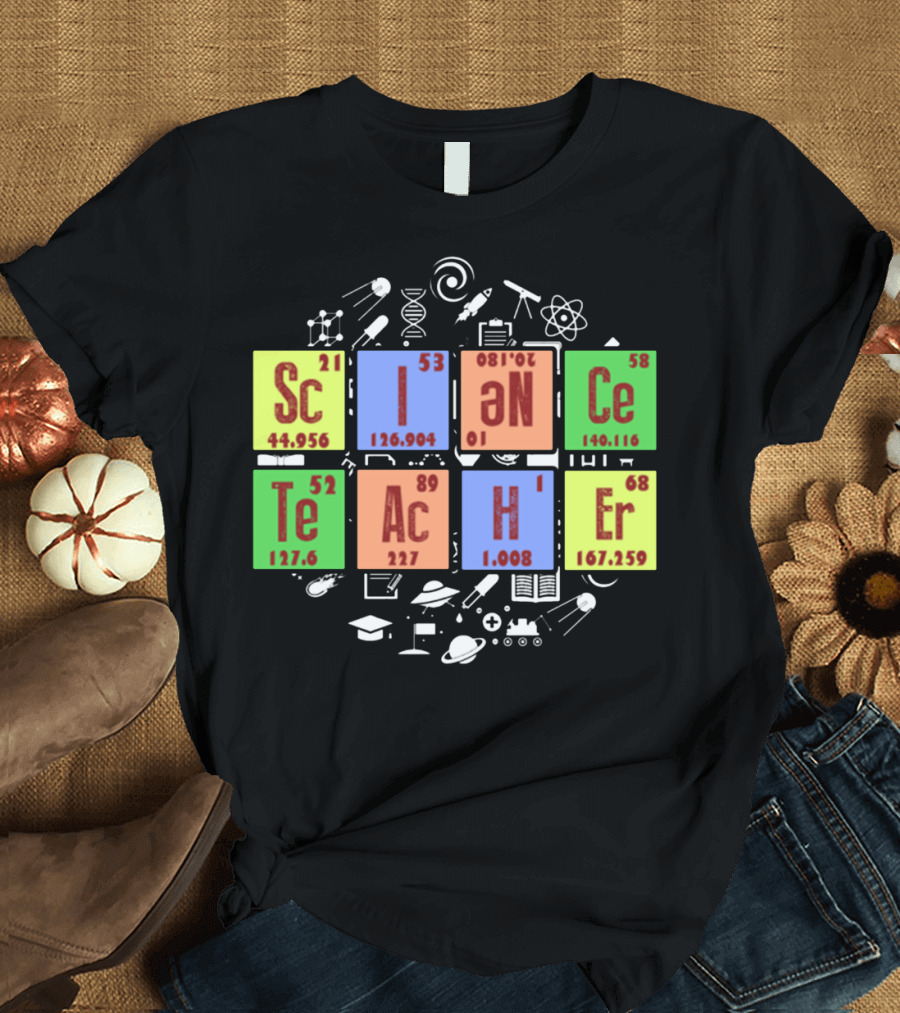 SCIENCE TEACHER Periodic Elements Chemistry Physics Icons T-Shirt