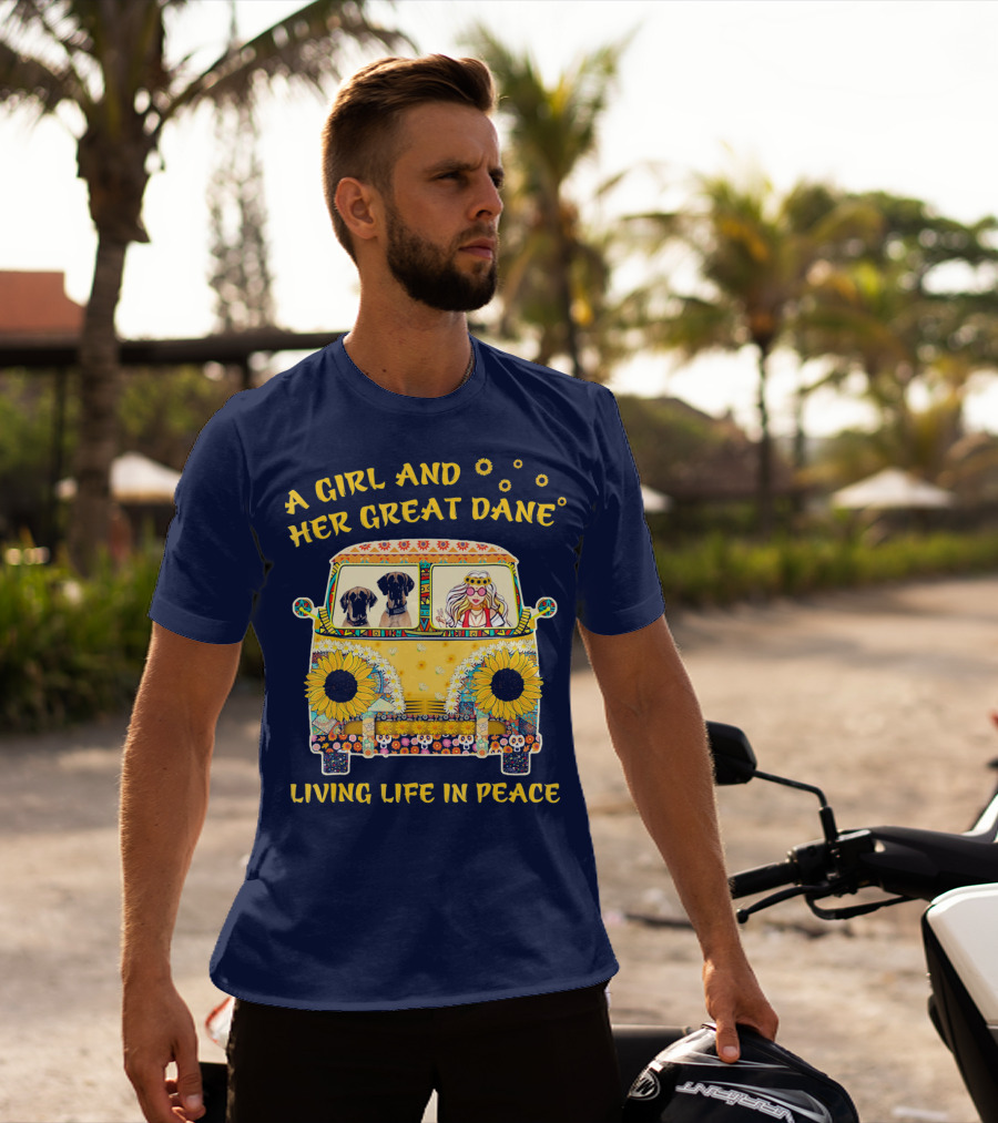 A Girl And Her Great Dane Living Life In Peace Sunflower Van T-Shirt