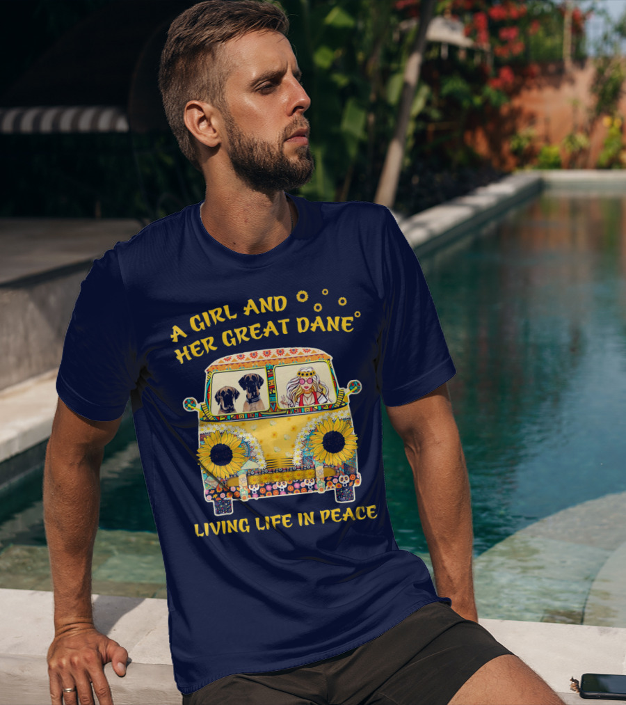 A Girl And Her Great Dane Living Life In Peace Sunflower Van T-Shirt