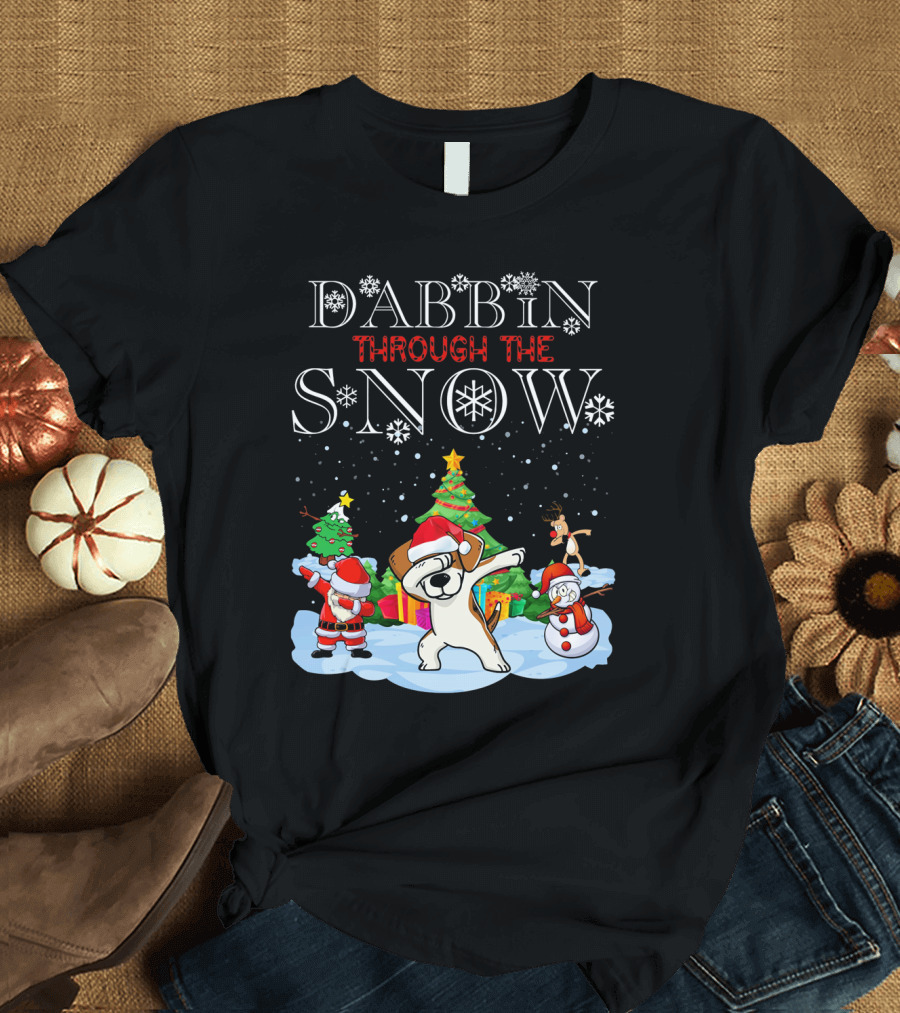 Dabbin Through The Snow Beagles Jack Russell Dog Christmas Scene T-Shirt