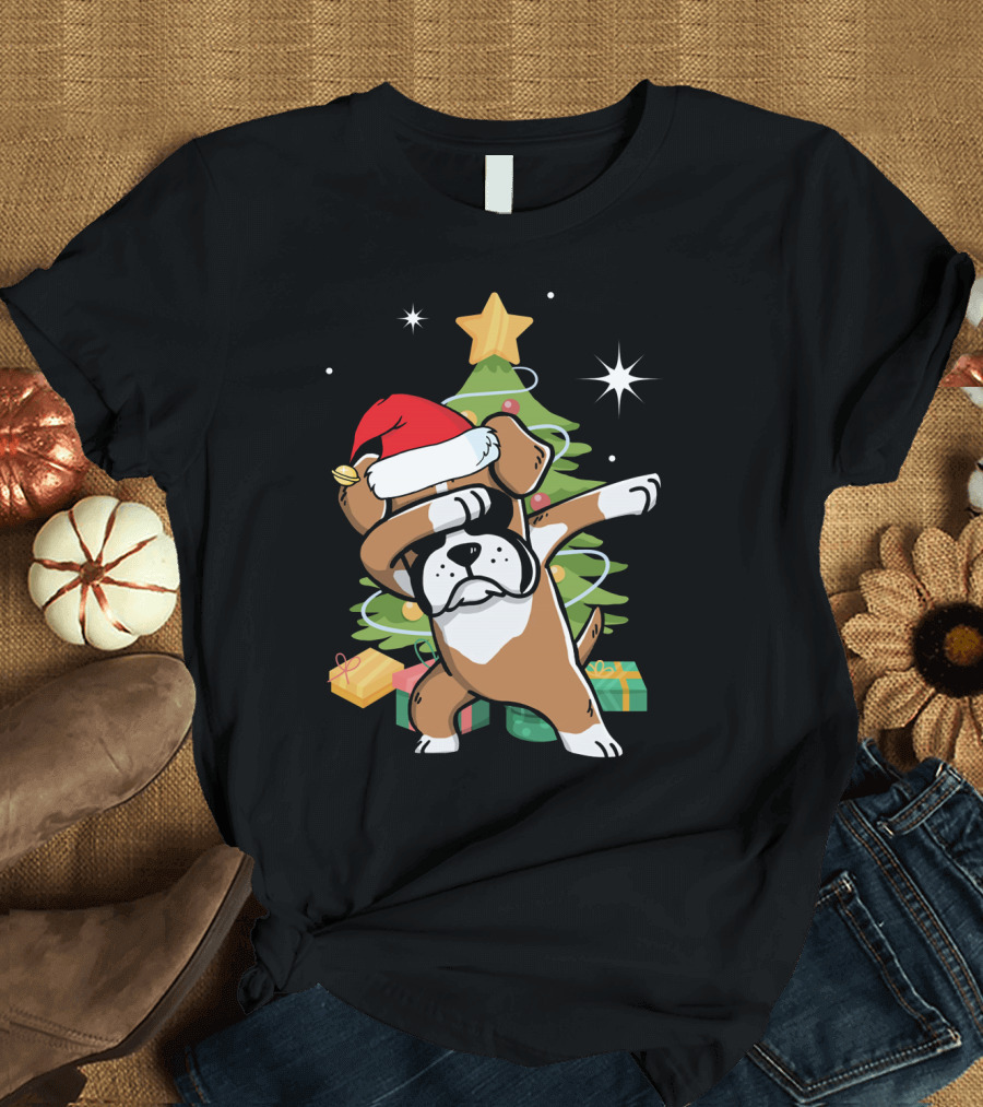 Christmas Boxer Dog Dabbing in Front of Tree with Gifts T-Shirt