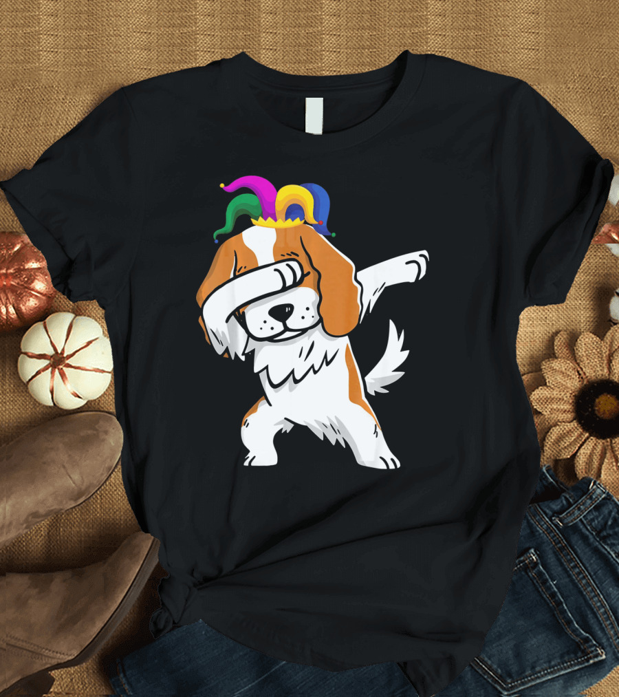 Cavalier King Charles Spaniel Dabbing Jester Hat Mardi Gras T-Shirt