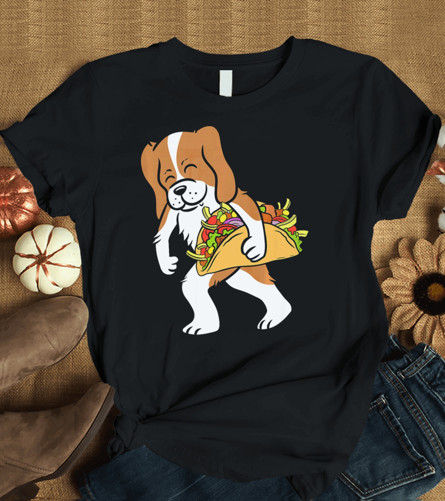 Cavalier King Charles Spaniel Carrying Taco with Vegetables T-Shirt