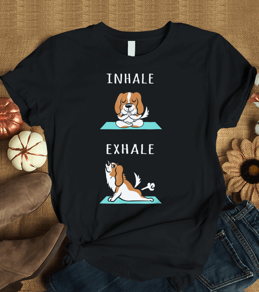Cavalier King Charles Spaniel Inhale Exhale Yoga Mat T-Shirt