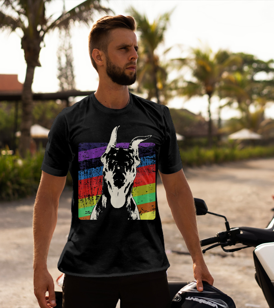 Classic Vintage Doberman Pinscher Rainbow Stripes Retro T-Shirt