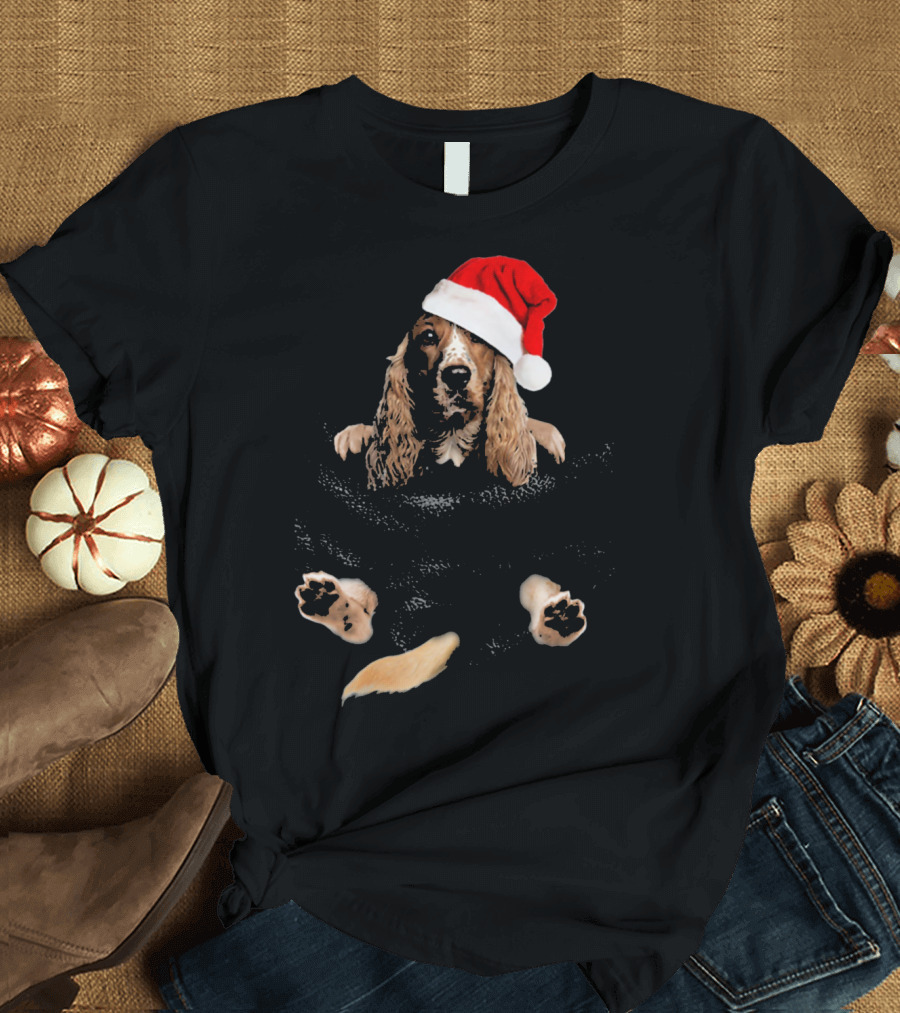 Cocker Spaniel Christmas Santa Hat in Pocket T-Shirt