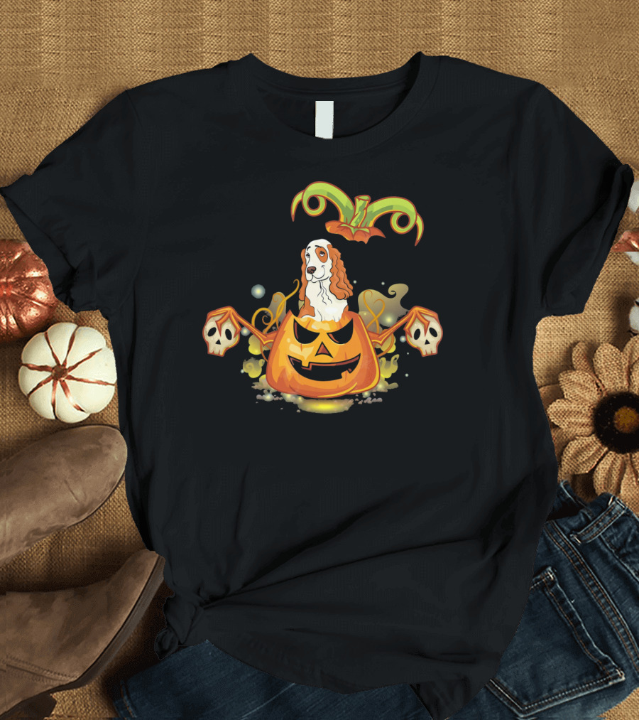 Cocker Spaniel Dog Halloween Pumpkin with Skulls T-Shirt