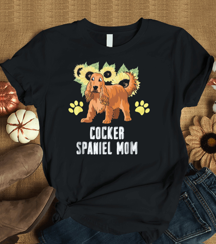 Cocker Spaniel Mom Sunflower Paw Prints T-Shirt