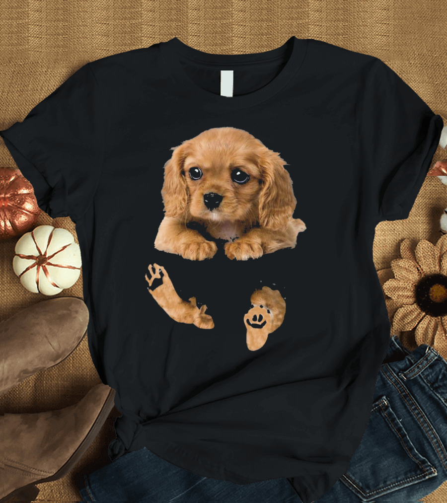 Cocker Spaniel Puppy In Pocket With Paw Prints T-Shirt