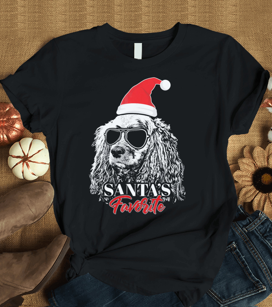 Cocker Spaniel Santa's Favorite Christmas Hat Sunglasses T-Shirt