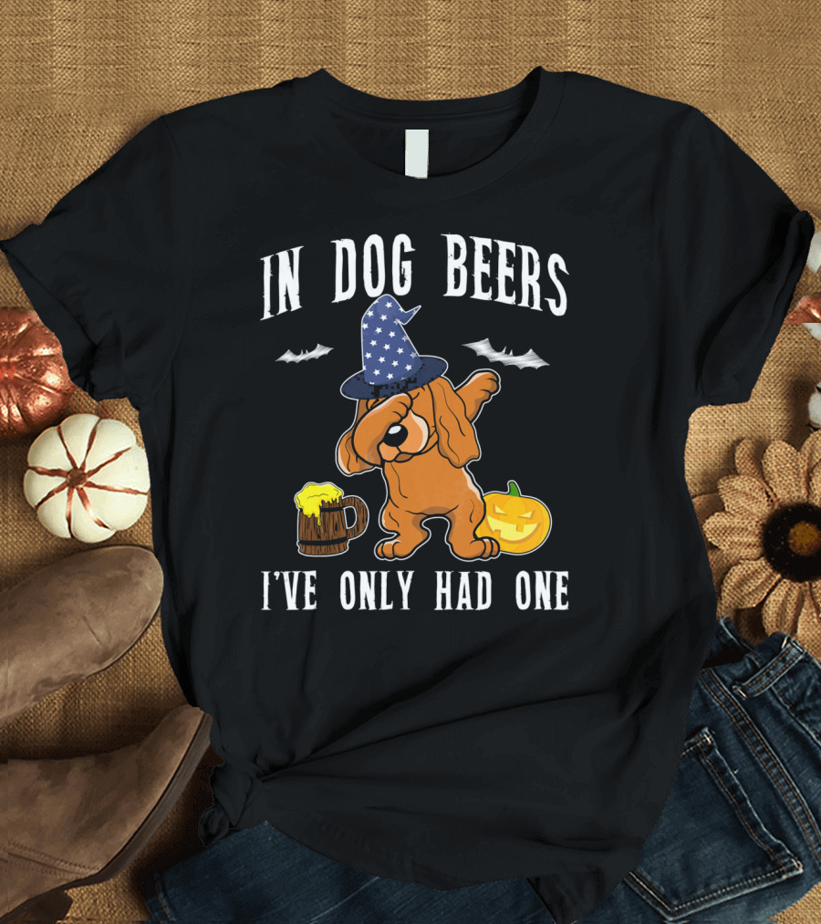 In Dog Beers Halloween Cocker Spaniel Dabbing With Pumpkin and Beer T-Shirt