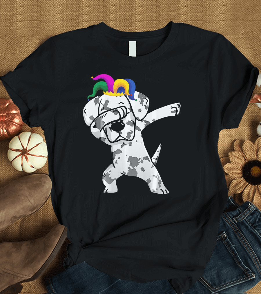 Dabbing Great Dane Jester Hat Mardi Gras Dance Fun T-Shirt