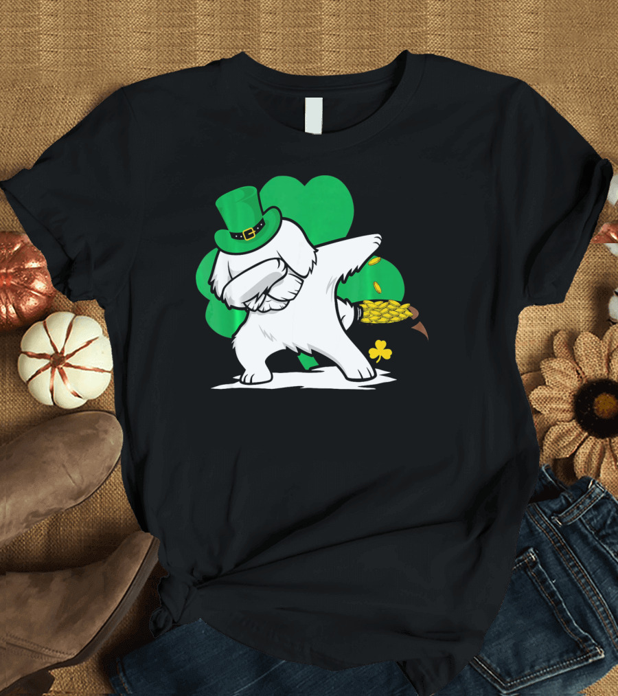 Maltese Dog Dabbing Leprechaun Dance St Patricks Day T-Shirt