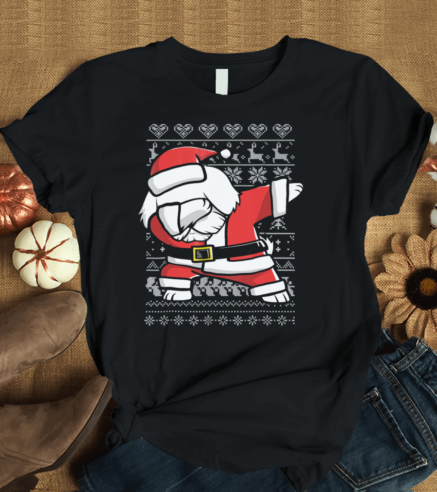 Maltese Santa Dab Reindeer Snowflakes Hearts Ugly T-Shirt