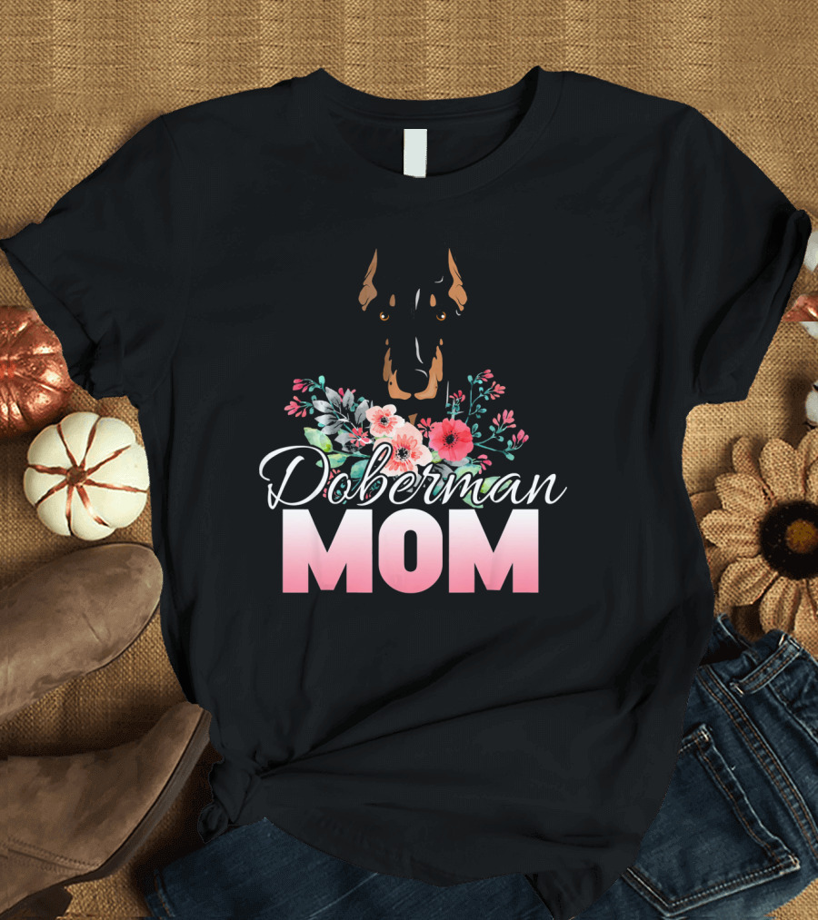 Doberman Mom Floral T-Shirt