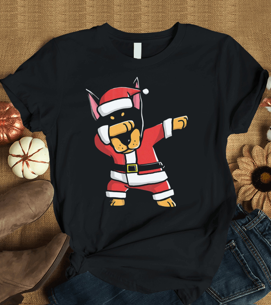 Funny Dabbing Doberman Pinscher Dog Ugly Christmas Santa T-Shirt
