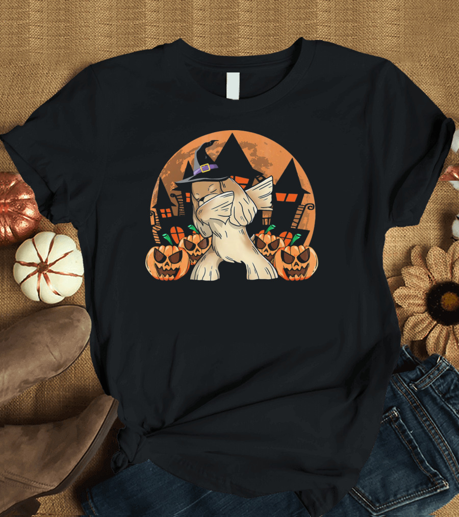 Halloween Dabbing Cocker Spaniel with Witch Hat and Jack-O'-Lanterns T-Shirt