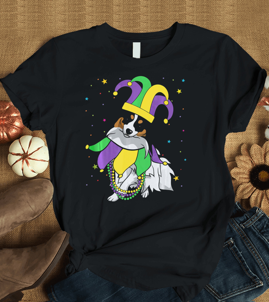 Funny Papillon Jester Hat Mardi Gras Bead Colorful Stars T-Shirt