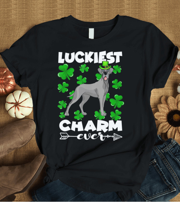 T-Shirt: Luckiest Charm Ever Great Dane Shamrocks Hat T-Shirt Luckiest Charm Ever Great Dane Shamrocks Hat T-Shirt