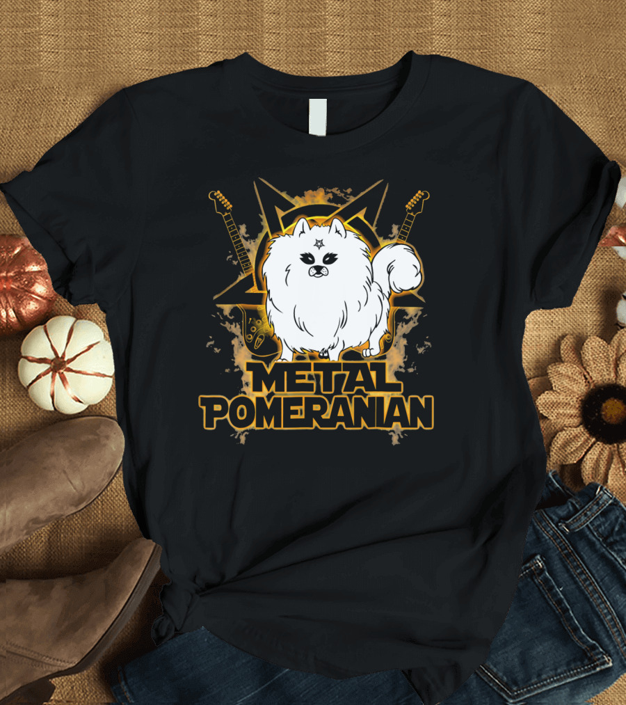 Hail Satan Metal Pomeranian Rock n Roll with Star and Guitars T-Shirt