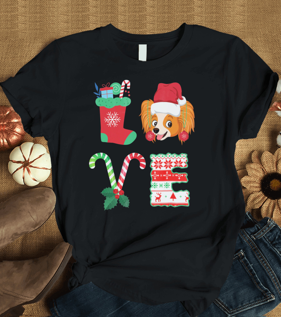 I Love My Papillon Christmas Dog Holiday Decorations T-Shirt