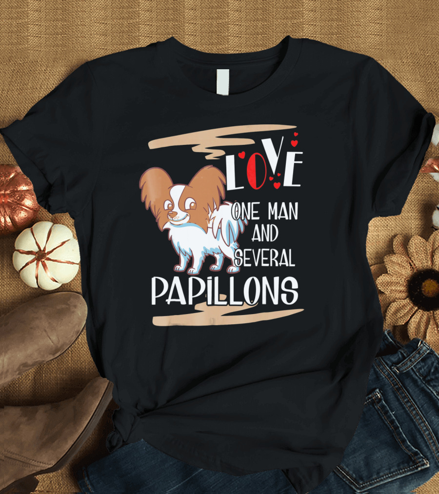 Love One Man and Several Papillons with Hearts T-Shirt