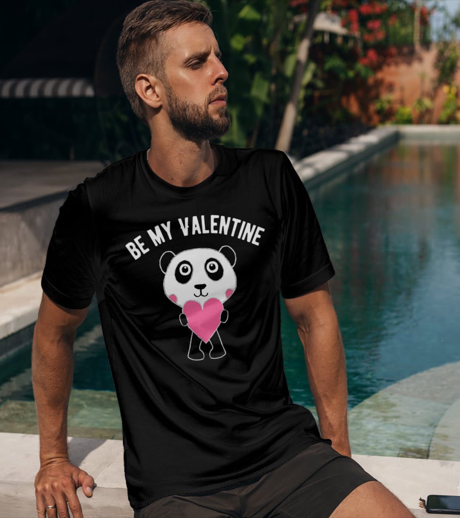 Be My Valentine Panda Holding Heart T-Shirt