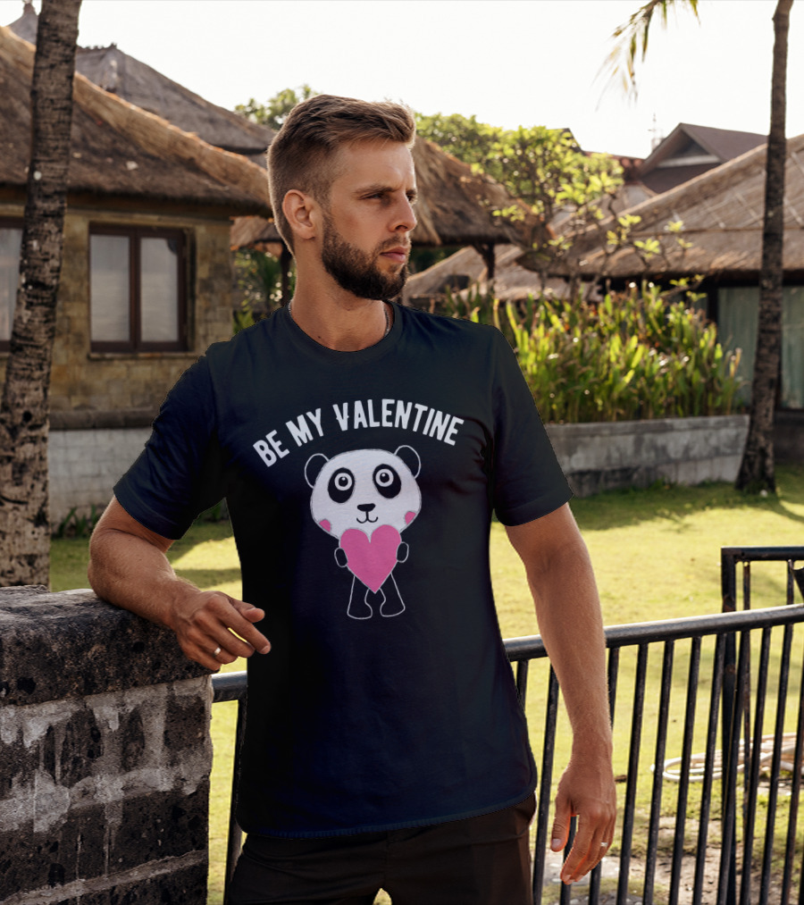 Be My Valentine Panda Holding Heart T-Shirt
