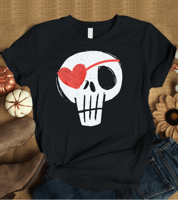 T-Shirt: Skull with Heart Eye Patch Valentine's Day Kids T-Shirt Skull with Heart Eye Patch Valentine's Day Kids T-Shirt